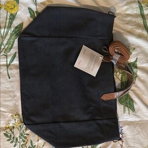 Thirty One: Black Cross Body Tote Bag with Brown Handles